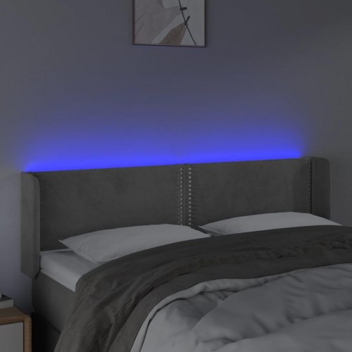 Sengegavl med LED-lys 147×16×78/88 cm i fløjl - lysegrå