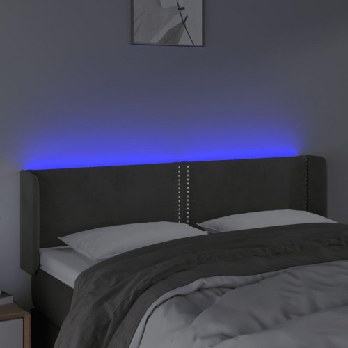 Sengegavl med LED-lys i fløjl 147 x 16 x 78/88 cm - mørkegrå