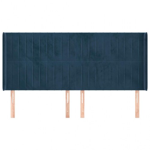 Sengegavl med kanter i fløjl 183 x 16 x 118/128 cm - mørkeblå