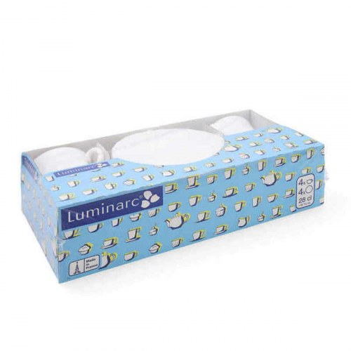 Luminarc sæt med kopper og underkopper - hvidt glas, 280 ml (4 dele)