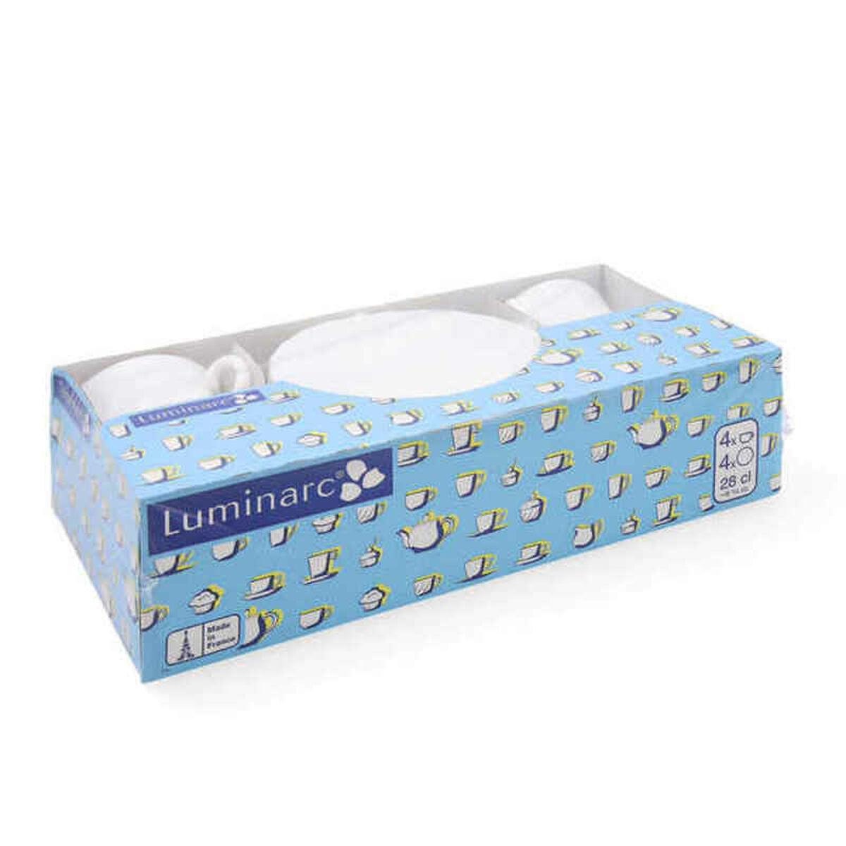 Luminarc sæt med kopper og underkopper - hvidt glas, 280 ml (4 dele)