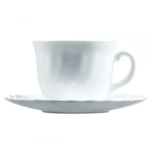 Luminarc sæt med kopper og underkopper - hvidt glas, 280 ml (4 dele)