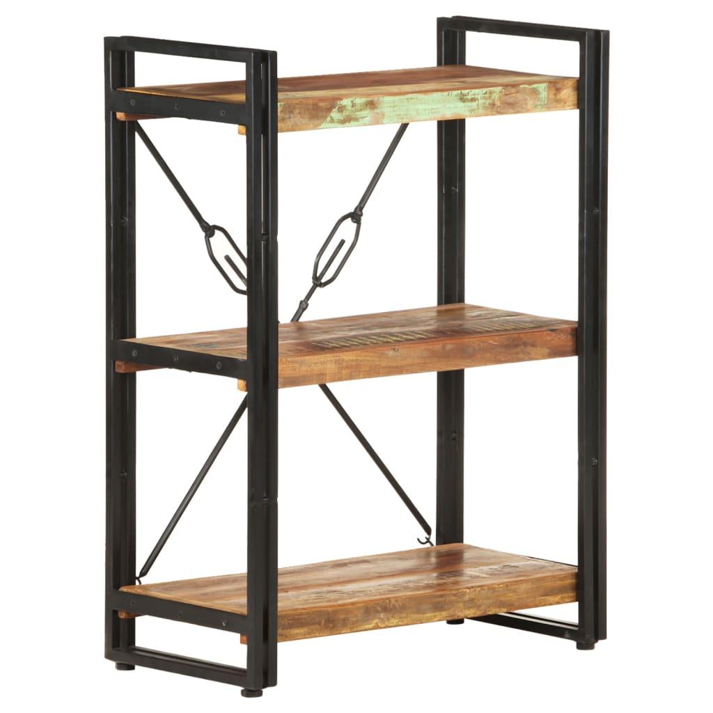 Bogreol m. 3 hylder 60x30x80 cm massivt genbrugstræ