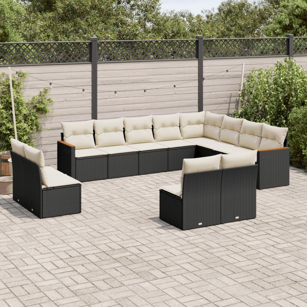 Sofasæt Til Haven 12 Dele Med Hynder Polyrattan Beige - Sort og cremefarvet / Uden bord