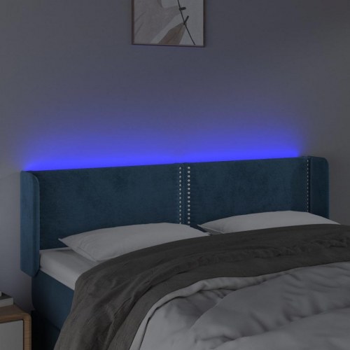 Sengegavl med LED-lys 147x16x78/88 cm fløjl mørkeblå