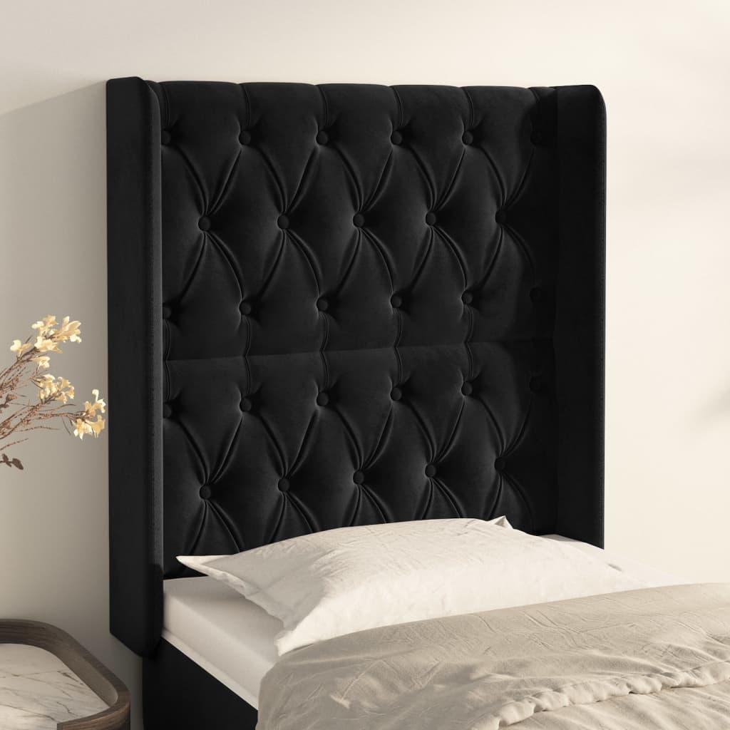 vidaXL sengegavl med kanter 83x16x118/128 cm fløjl sort