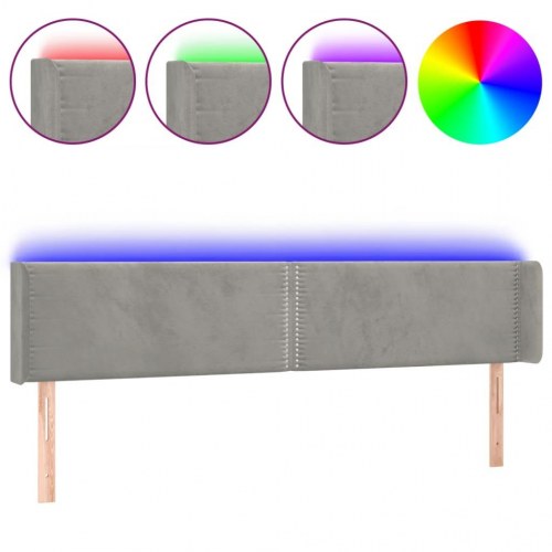 Sengegavl med LED-lys 163x16x78/88 cm fløjl lysegrå