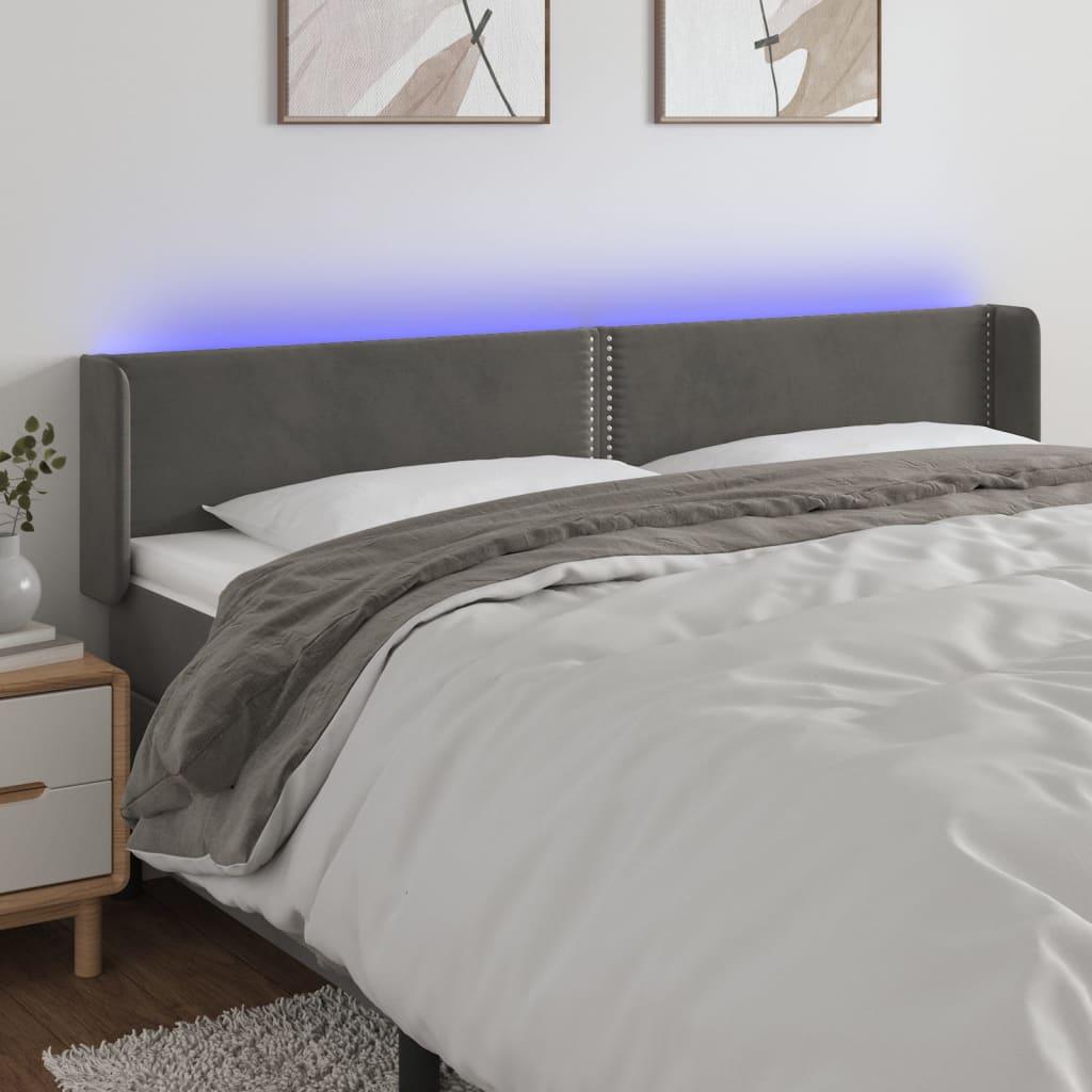 Sengegavl Med Led-Lys Fløjl - Mørkegrå / 163 x 16 x 78/88 cm