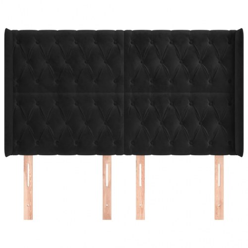 Sengegavl med kanter i fløjl 163 x 16 x 118/128 cm - sort