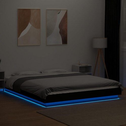 Sengeramme med LED-lys 150 x 200 cm - sort