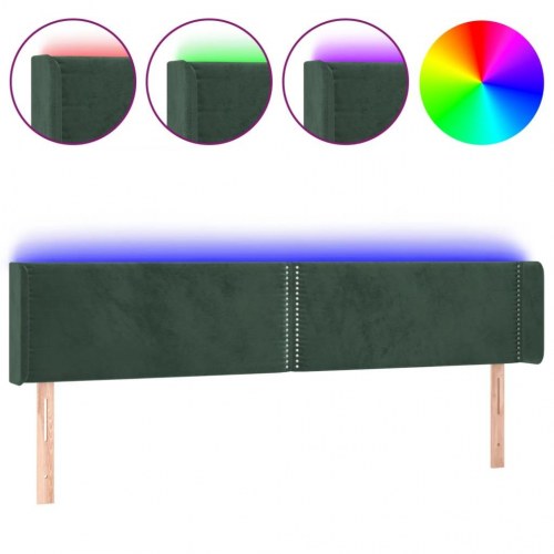 Sengegavl med LED-lys 163x16x78/88 cm fløjl mørkegrøn