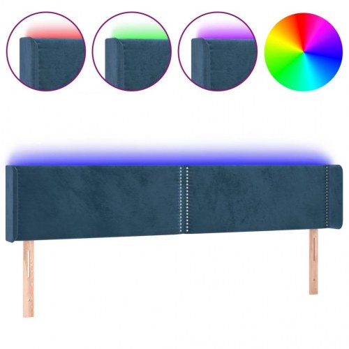 Sengegavl med LED-lys 163×16×78/88 cm i fløjl - mørkeblå