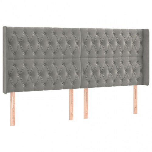 Sengegavl med kanter i fløjl 203 x 16 x 118/128 cm - lysegrå