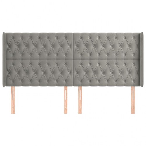 Sengegavl med kanter i fløjl 203 x 16 x 118/128 cm - lysegrå