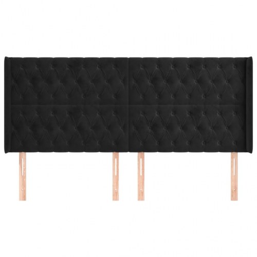 Sengegavl med kanter 203 x 16 x 118/128 cm - sort fløjl