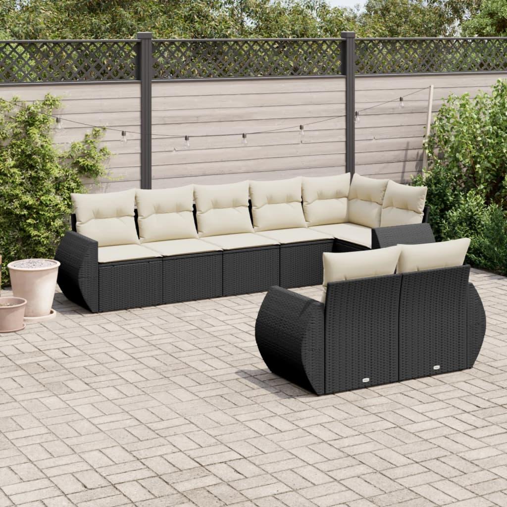 Sofasæt Til Haven 8 Dele Med Hynder Polyrattan - Sort og cremefarvet / Uden bord