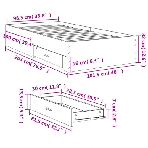Sengeramme med 2 skuffer 100 x 200 cm - sonoma-eg