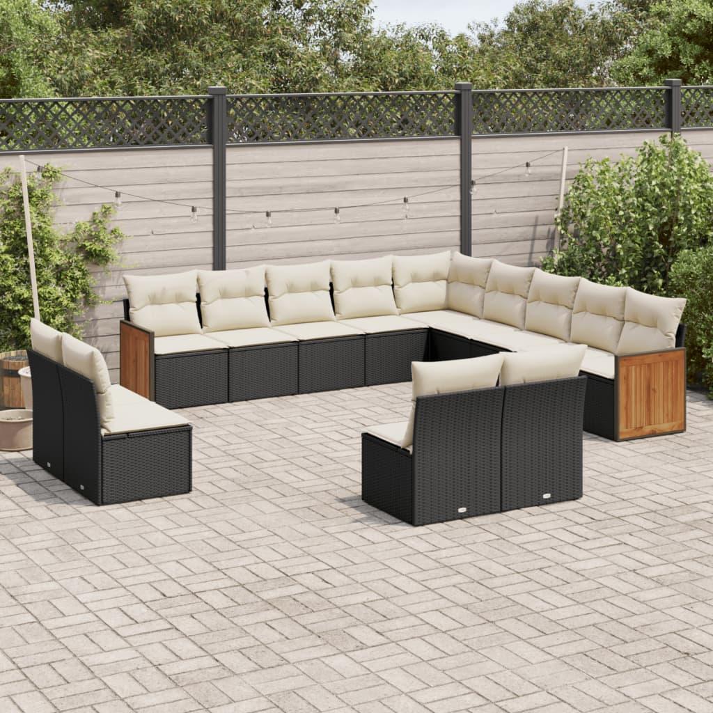 Sofasæt Til Haven 14 Dele Med Hynder Polyrattan Beige - Sort og cremefarvet / Uden bord