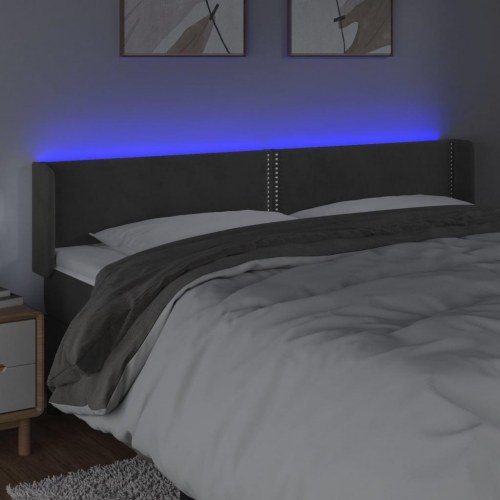Sengegavl med LED-lys 183 x 16 x 78/88 cm fløjl - mørkegrå