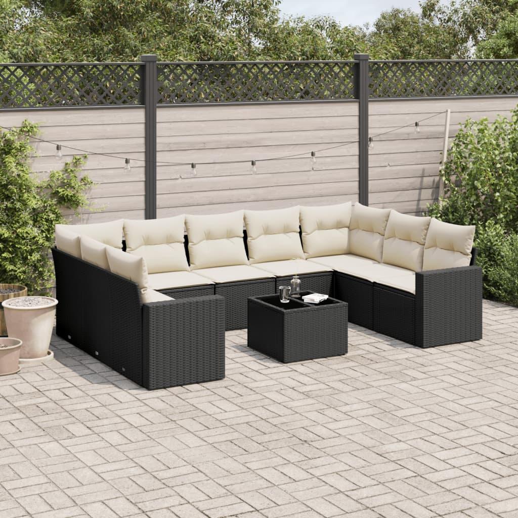 Sofasæt Til Haven 9 Dele Med Hynder Polyrattan - Sort og cremefarvet / Med bord