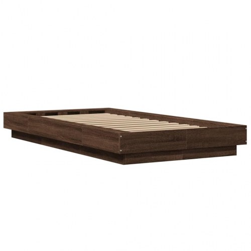 Sengeramme med LED-lys 75 x 190 cm - brun egetræ