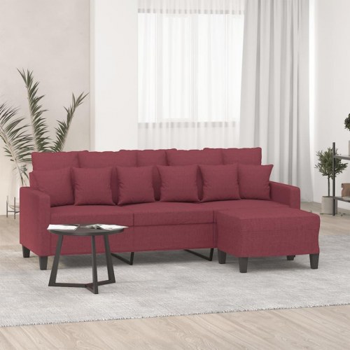 3-personers sofa med fodskammel 198 cm - stof, vinrød