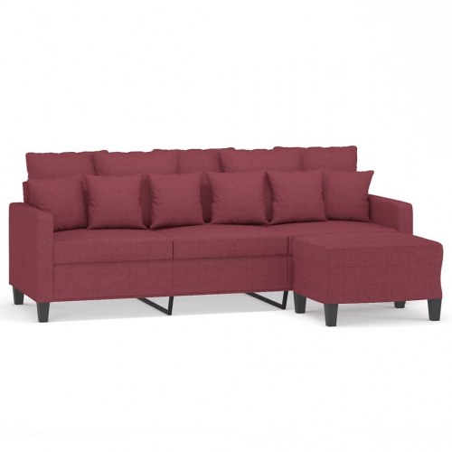 3-personers sofa med fodskammel 198 cm - stof, vinrød