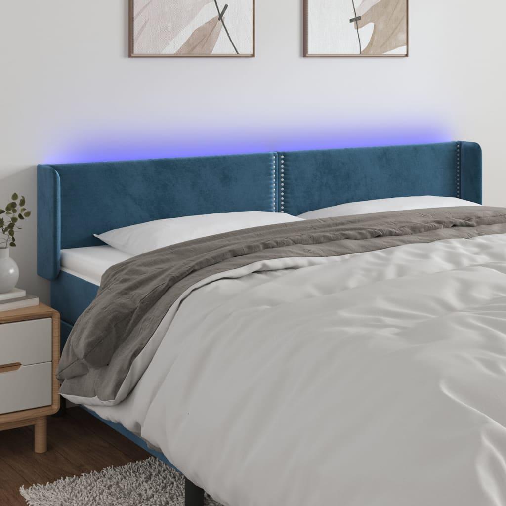 Sengegavl Med Led-Lys Fløjl - Mørkeblå / 183 x 16 x 78/88 cm