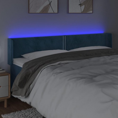 Sengegavl med LED-lys 183×16×78/88 cm - fløjl, mørkeblå