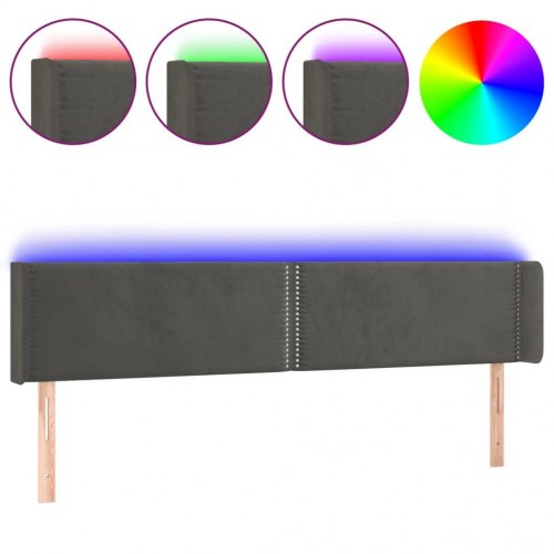 Sengegavl med LED-lys 203 x 16 x 78/88 cm fløjl - mørkegrå