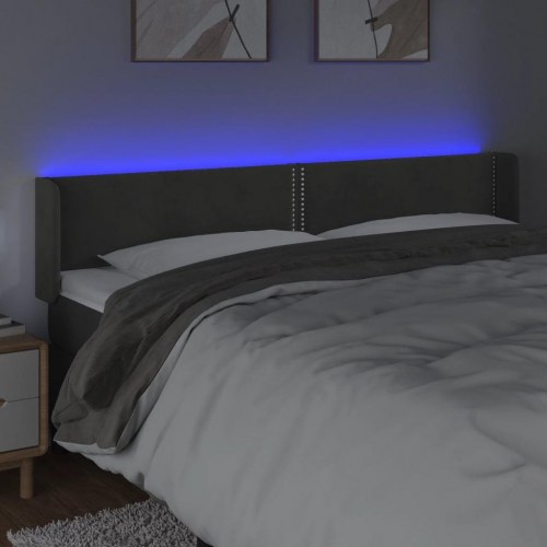 Sengegavl med LED-lys 203 x 16 x 78/88 cm fløjl - mørkegrå