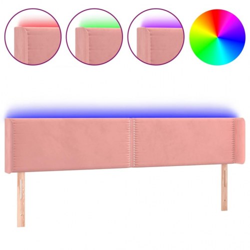 Sengegavl med LED-lys i fløjl 203 x 16 x 78/88 cm - lyserød