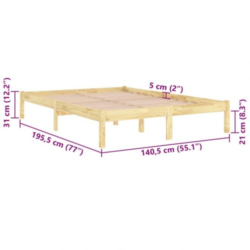 Sengeramme 135 x 190 cm i massivt fyrretræ - ubehandlet