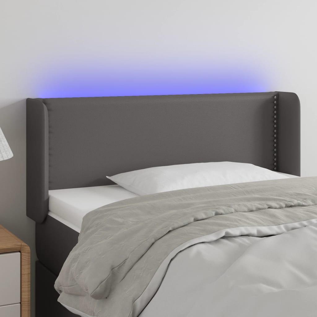 Sengegavl med LED-lys 103x16x78/88 cm kunstlæder grå