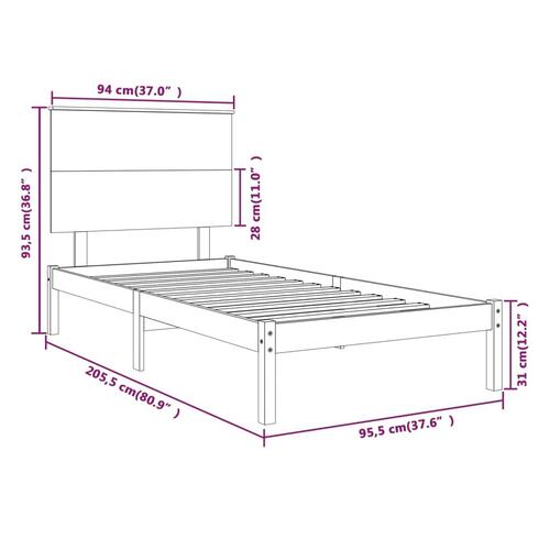 Sengeramme 90x200 cm massivt fyrretræ