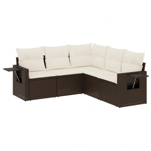 Havesofasæt i polyrattan - 5 dele med hynder, brun