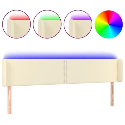 Sengegavl med LED-lys 163x16x78/88 cm kunstlæder cremefarvet
