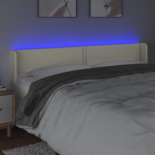 Sengegavl med LED-lys 163x16x78/88 cm kunstlæder cremefarvet