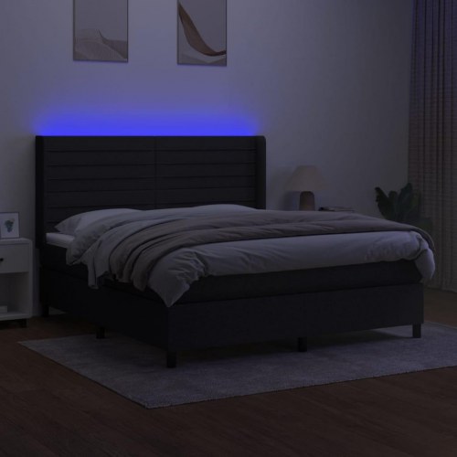 Kontinentalseng med LED-lys 180 × 200 cm - stof, sort