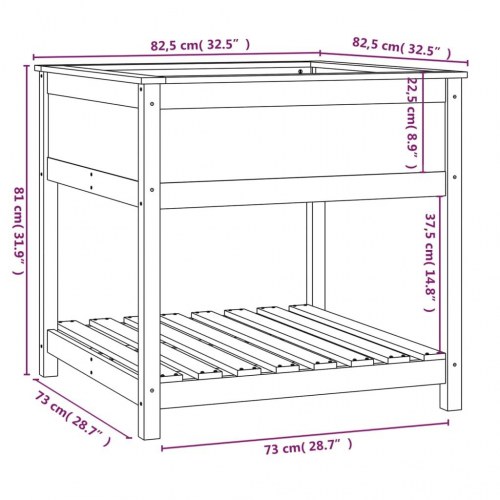Plantekasse med hylde 82,5x82,5x81 cm massivt fyrretræ grå
