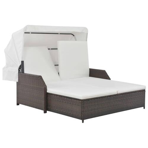 2-personers solseng med baldakin polyrattan brun