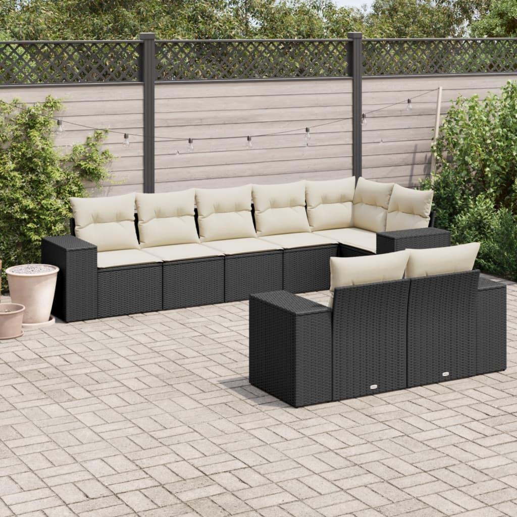 Sofasæt til haven i polyrattan - 8 dele med hynder, sort