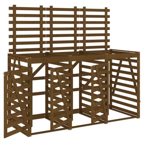 Tredobbelt skraldespandsskjuler massivt fyrretræ gyldenbrun