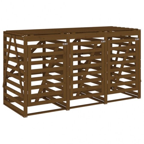 Tredobbelt skraldespandsskjuler massivt fyrretræ gyldenbrun