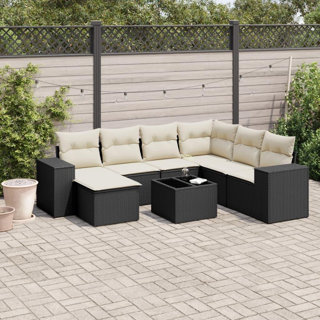 Sofasæt til haven i polyrattan - 8 dele med hynder, sort