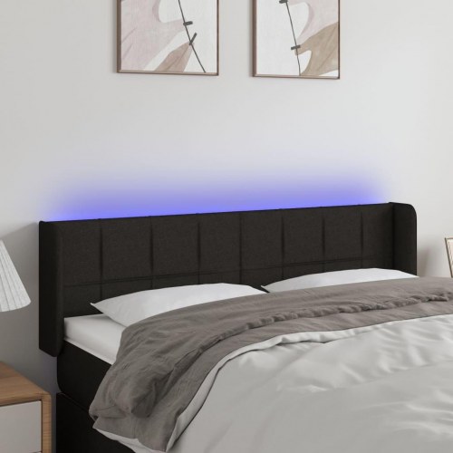 Sengegavl med LED-lys 147 x 16 x 78/88 cm - sort