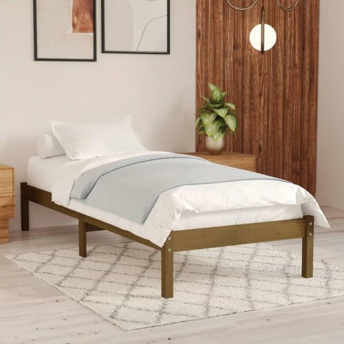 Sengeramme 90x200 cm massivt fyrretræ gyldenbrun