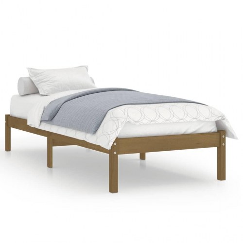 Sengeramme 90x200 cm massivt fyrretræ gyldenbrun