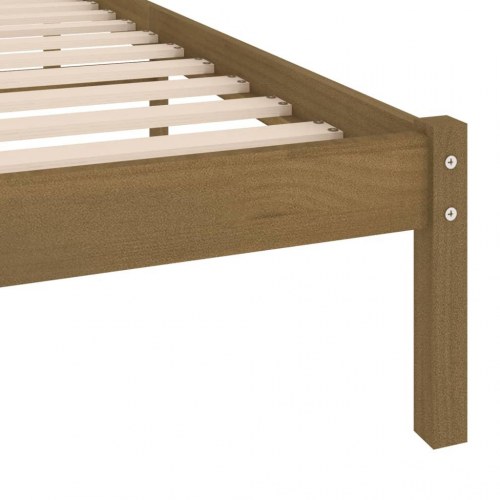 Sengeramme 90x200 cm massivt fyrretræ gyldenbrun