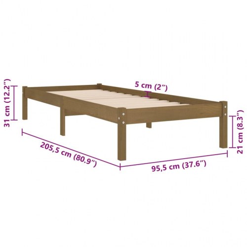 Sengeramme 90x200 cm massivt fyrretræ gyldenbrun